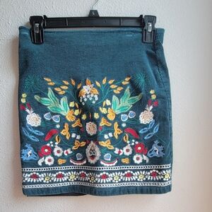Teal embroidered mini skirt